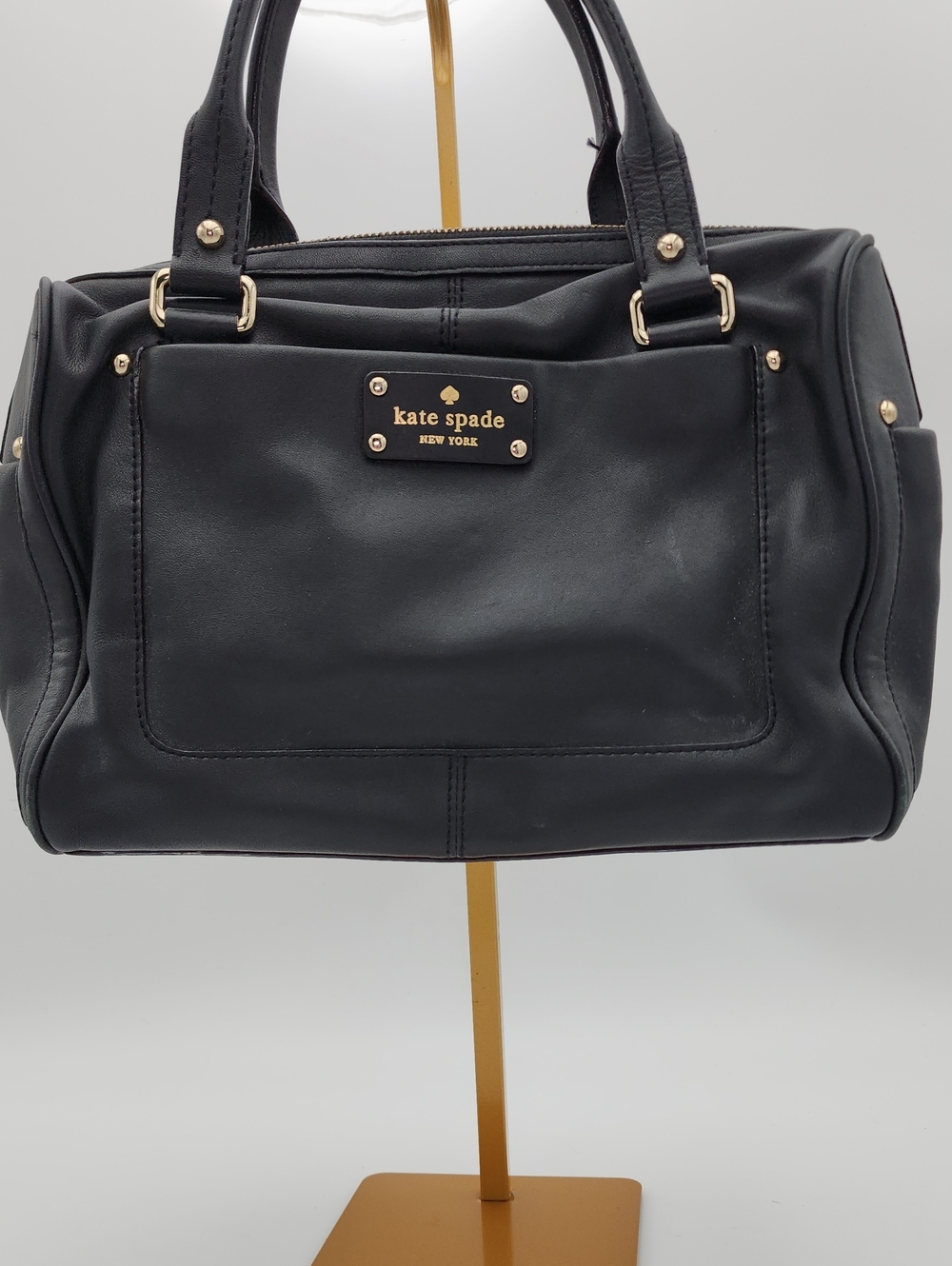 Kate Spade Black Leather Satchel with‎ Gold Hardware